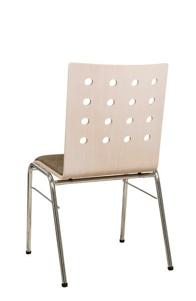 Konferenzstuhl Eruno-510 mit rotem Sitzpolster, verchromtem Metallgestell, stapelbar Beizton: Kastelleiche | Bezug: Bulus 14 Rückansicht