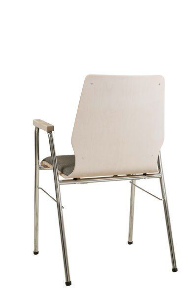 Konferenzstuhl Eruno-220-A50 mit Sitz- und Rückenpolster, Holzlehne, Armlehnen und verchromtem Gestell Beizton: Kastelleiche | Bezug: Lux 5 Rückansicht