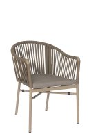 Ramila-48 Brown Terrassenstuhl mit beigem Aluminiumgestell und Textilen-Rücken, stapelbar und wetterfest für Gastronomie Ramila-48 Brown Terrassenstuhl mit beigem Aluminiumgestell und Textilen-Rücken, stapelbar und wetterfest für Gastronomie