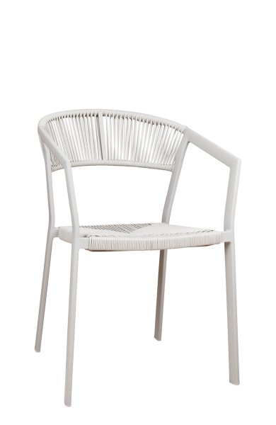 Sponto-X Greige Outdoorstuhl mit pflegeleichtem Kunststoffgeflecht und Greige-Gestell – Seitenansicht