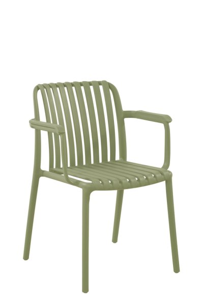 Stapelbarer Kunststoffstuhl FOMA-1819 in Moss Green – Outdoorstuhl für Gastronomie und professionelle Außennutzung